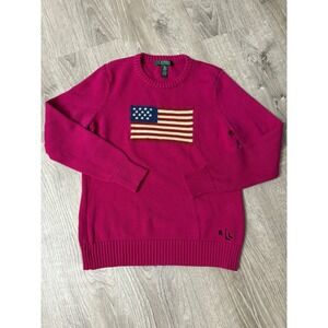 Lauren Ralph Lauren Womens Crew Neck Sweater Pink American Flag Knit Size M
